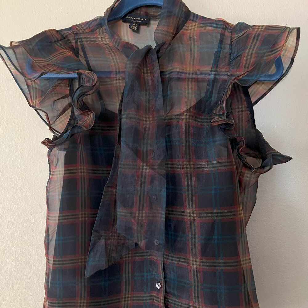 Anthropologie Current Air Sheer Plaid Button Down with Black Camisole Size XXS